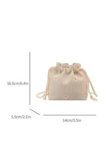 1pc Drawstring Closure Shiny Sequin PVC Bucket Bag, Fashionable Personalized Drawstring Closure Handbag, Versatile Shoulder/Crossbody Bag Suitable For Women's Daily, Party, Event Wear - Beige - View 6