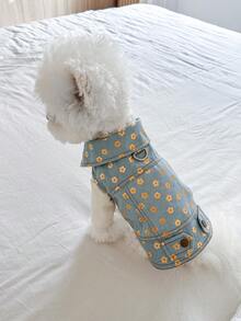 1pc Pet Clothes, Flower Design Durable Cute Outfit For Small/Medium Dogs & Cats - Blue - View 2