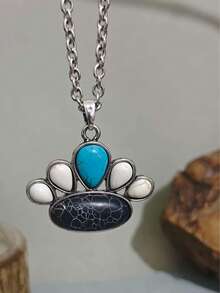 女士新款休闲西部牛仔风格绿松石吊坠，适合日常佩戴 - 水滴 - 查看 4