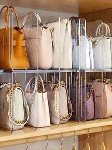 1pc Transparent Plastic Bag Organizer Divider, Acrylic Wardrobe Shelf, Handbag Storage Rack, Clear Bag Organizer - Clear - View 12