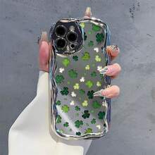 Shamrock Pattern Phone Case Compatible With Samsung Magnetic Phone Cases  17  16 Pro Max  15 Pro Max  13 And  12 Made Of TPU Material Providing Shock And Drop Protection A Great Gift For Family Friends Loved Ones Boyfriends/Girlfriends And For St. Patrick's Day - Silver CZ11 - View 4