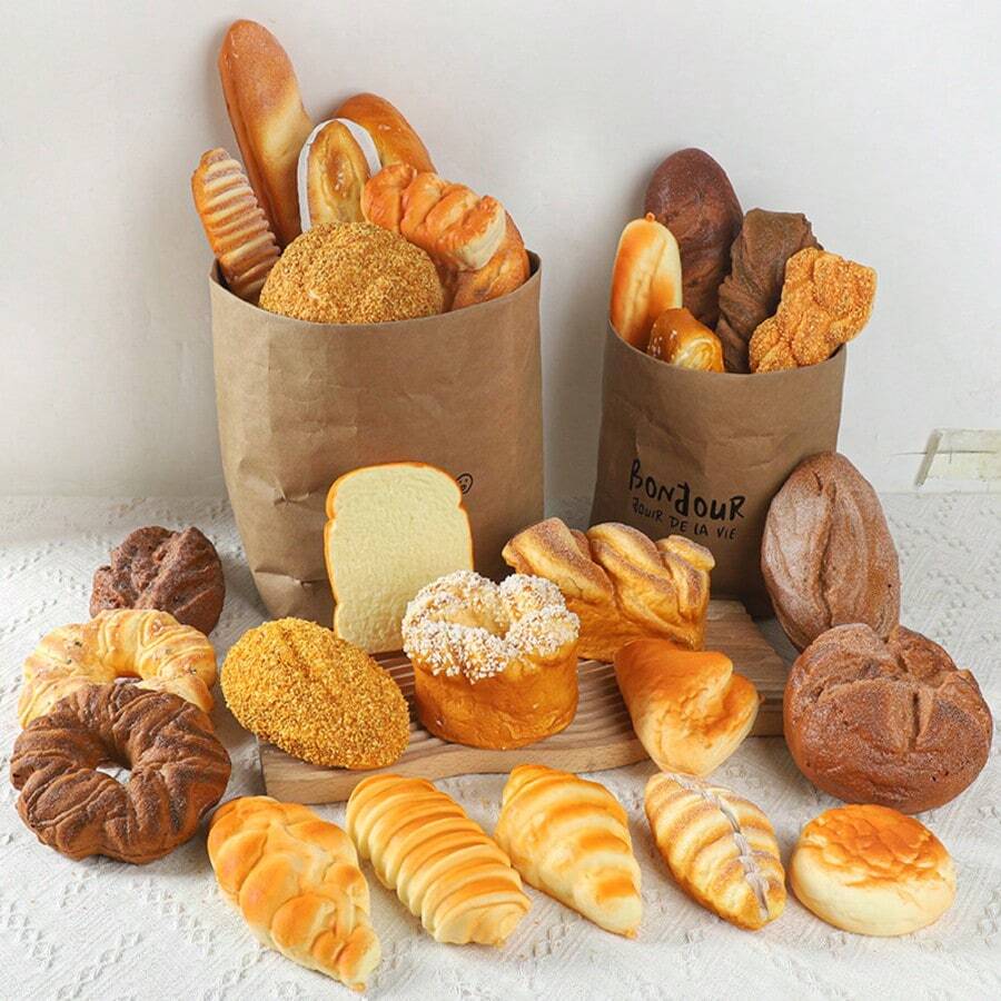Mô hình bánh mì baguette giả trông như thật, chất liệu PU, thích hợp làm quà tặng sinh nhật/Giáng sinh/Lễ Phục sinh, món quà hoàn hảo.