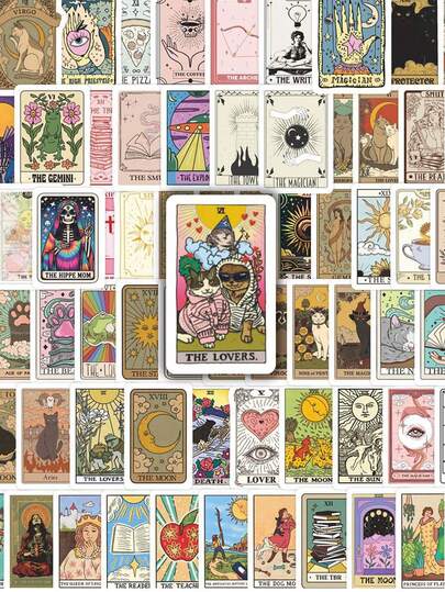 100 cartes de tarot rétro artistiques, autocollants imperméables pour journaux, cahiers, papeterie, décoration. Décalcomanies en PVC