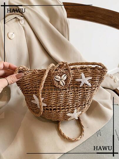 Starfish & Seashell Straw Crossbody Bag | Summer Beach Vacation Essentials