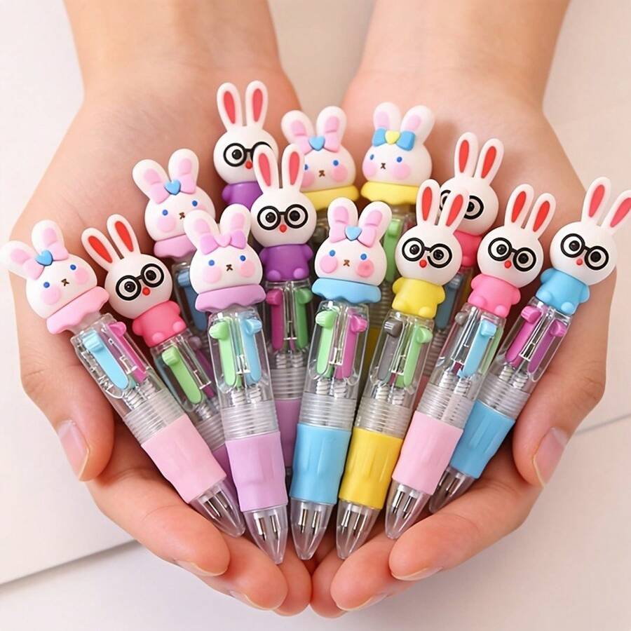 4/10/16 piezas Bolígrafos de punta de bola con forma de conejito de 4 colores - Diseño adorable de conejo, ideal para regalos de Pascua, útiles escolares y artículos esenciales de oficina, accesorios de conejo, Halloween, Pascua, regalo de Navidad - Bolígrafo de Pascua - Ver 1