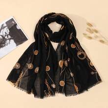 1pc Women's Versatile Black Chain Print Scarf, Daily Wear Fashionable Scarf - Multicolor - View 2