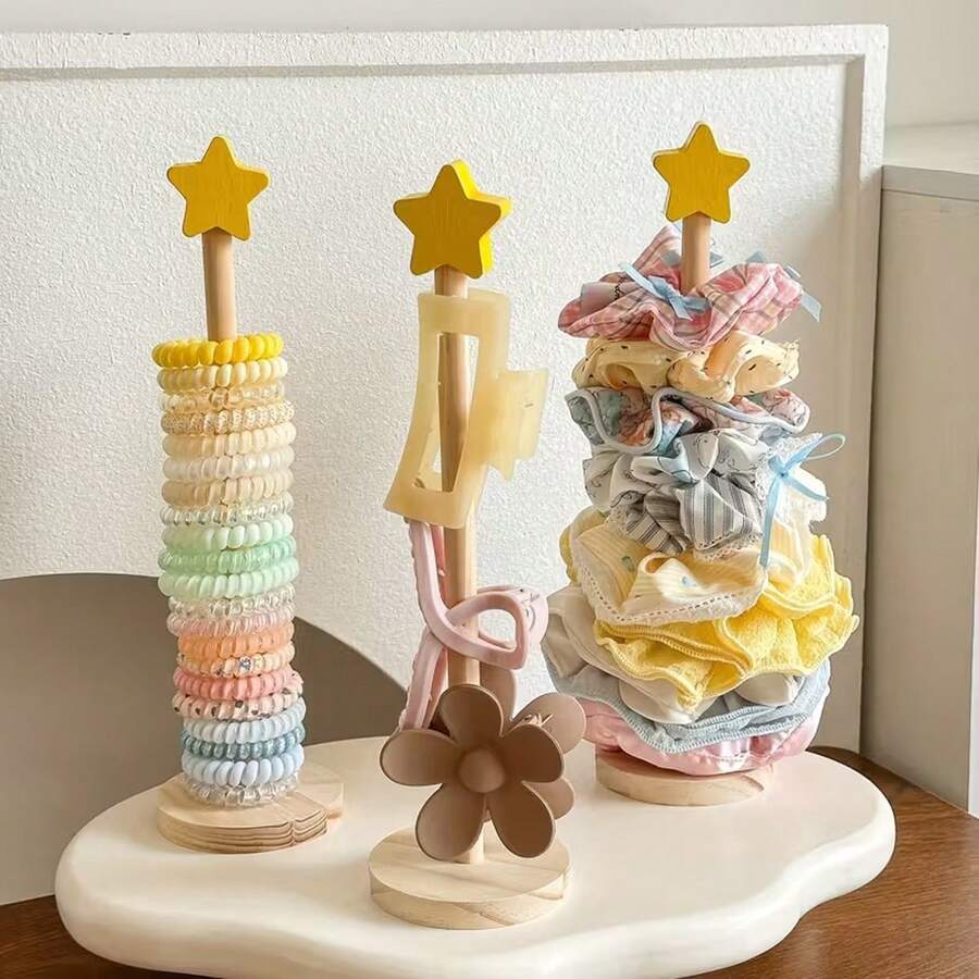1个复古星形木质饰品收纳架 - 可用于收纳发带、发夹、珠宝首饰以及浴室/旅行必备用品 - 彩色 - 查看 1
