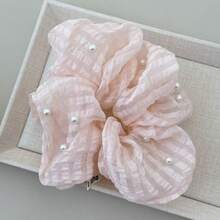 1个女士甜美优雅珍珠雪纺发圈，适合盘发、扎马尾，春夏款 - 彩色 - 查看 5