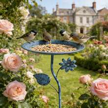 1 pezzo Vasca per uccelli in ferro vintage, vasca per uccelli da posizionare a terra, mangiatoia per uccelli con texture puntinata, decorazione vintage per terrazza e giardino, strumento interattivo per l'osservazione degli uccelli, regalo pensato per la Festa della Mamma per gli anziani - multicolore - Visualizzare 2