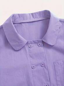 Women's Short Sleeve Shirt Blouse, Purple Solid Color Front Button Pocket Button Casual Elegant Minimalist Commute Decent Shirt, Daily Home Vacation Date Travel Outing Gift Birthday Spring Summer Autumn Independence Day Munich Oktoberfest Christmas Thanksgiving Teacher's Day - Purple - View 3