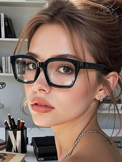 1副女士彩色几何全框时尚眼镜，现代简约装饰眼镜，百搭设计，适合日常佩戴、街头摄影、周末穿搭及各种休闲时尚场合。