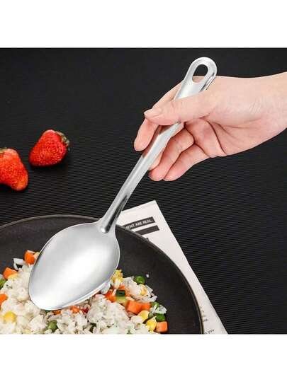 1 pieza/2 piezas/3 piezas Cuchara de servir de acero inoxidable - Tamaño grande, cuchara de servir de metal ergonómica, adecuada para hoteles, cafeterías, uso doméstico y picnics al aire libre, elegante y duradera