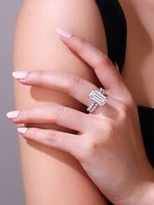 Nhẫn Moissanite bạc 925, không gây dị ứng, nhẫn đính hôn/cưới, thiết kế tối giản tinh tế, phù hợp đeo hàng ngày, quà tặng cưới/kỷ niệm/sinh nhật, kèm hộp quà và giấy chứng nhận. - Bạc - Xem 4