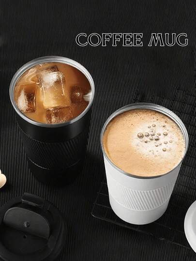 1pc Stainless Steel Vacuum Insulated Coffee Cup, Portable Leak-Proof Thermal Travel Mug, Black/White Stainless Steel Camping , 510ml/17oz Suitable For Coffee, Water, Tea, Milk, Beverages, Unisex Double-Wall Non-Slip Travel Tumbler With Spill-Proof Lid, Long-Lasting Hot/Cold Drink Bottle, Reusable For Home, Outdoor, Commuting