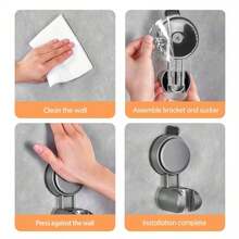 Easy-Install 360° Adjustable Shower Head Holder - No-Drill, Suction Cup Wall Mount Bracket For Handheld Showers - Available In Black, White, Silvery, Grey, Plastic, Reusable, Relocatable - Suction Cup Holder - View 7