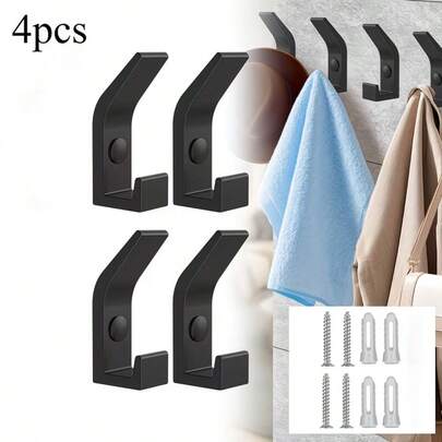 4 ganchos de pared de gran resistencia con tornillos - Instalación fácil, perchas de metal resistentes para toallas, bolsos, sombreros - Adecuado para baño, dormitorio, puerta - Negro, accesorios de baño | Ganchos de pared con estilo | Estructura duradera, ganchos de pared para baño