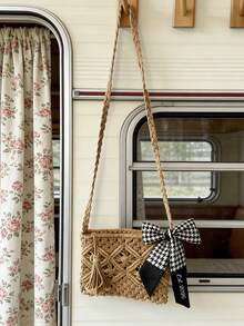 1 Piece Available. Custom Woven Crossbody Bags, Silk Scarves With Personalized Names, Personalized Crossbody Bags, Simple Woven Shoulder Bags, Multi-Functional Travel Beach Bags, Woven Beach Bags, Women's Clutches, Summer Bohemian Style Woven Shoulder Bags, Simple Woven Crossbody Bags, Women's Multi-Functional Travel Beach Bags, Woven Bags. - Khaki - View 7