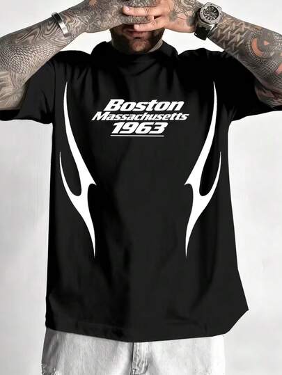 Camiseta de manga corta oversize de estilo urbano con diseño hueco lateral en contraste de color negro y blanco