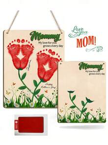 2件套 - DIY婴儿脚印艺术工艺品礼物，适合送给妈妈的第一个母亲节礼物，可作为婴儿脚印纪念品、婴儿脚印纪念物、母亲节礼物，表达我对你的爱与日俱增，也可作为婴儿派对的装饰礼物。 - 彩色 - 查看 2