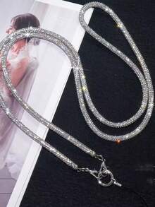 奢华银色水钻挂绳，长款斜挎手机带，闪亮手提包链，高端铆钉款 - 斜背繩 - 查看 3