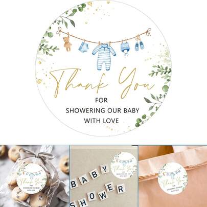 It's A BoyBlue BabyShower Stickers Thank You Sticker 2 Inch Cute Blue Clothes Round Adhesive Label Decals For Boy Birthday Party Decorations