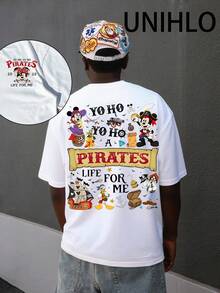 Disney UNIHLO  PIRATES Print  Summer Casual Versatile Pure Cotton T-Shirt Suitable For Any Place - White - View 1