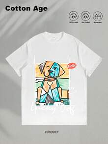 Camiseta para hombre con estampado de perro geométrico y texto Lucky Dog estilo Y2K streetwear ideal para regalar a novio o novia regalo diario moda urbana - Blanco - Ver 3