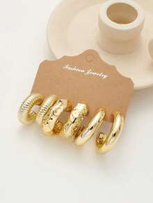 6-18pcs Fashionable Asymmetrical Shaped Earring Set, Lightweight CCB Material, C-Shape And Teardrop Design, Versatile Daily Wear For Women - Yellow Gold - View 2