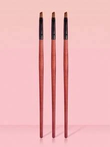 3pcs Hot Selling Eye Makeup Brushes, Wooden Handle Angled Eyeliner Brush, Detail Brush, Concealer Brush, Soft Bristles Non-Irritating Makeup Tools For Beginners - Red - View 3
