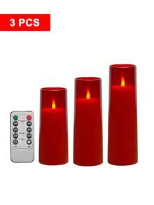 5pcs Flameless Candle Lights With Timer/Remote Control, Battery Powered, Wish Candle Lights, Flameless Odorless Smokeless LED Candles, 5pcs Realistic Wick Pillar Candles, Warm Flame, Suitable For Home, Bedroom, Wedding, Proposal, Christmas, Halloween, Mother's Day, Valentine's Day, Company Gathering Party - Red - View 12