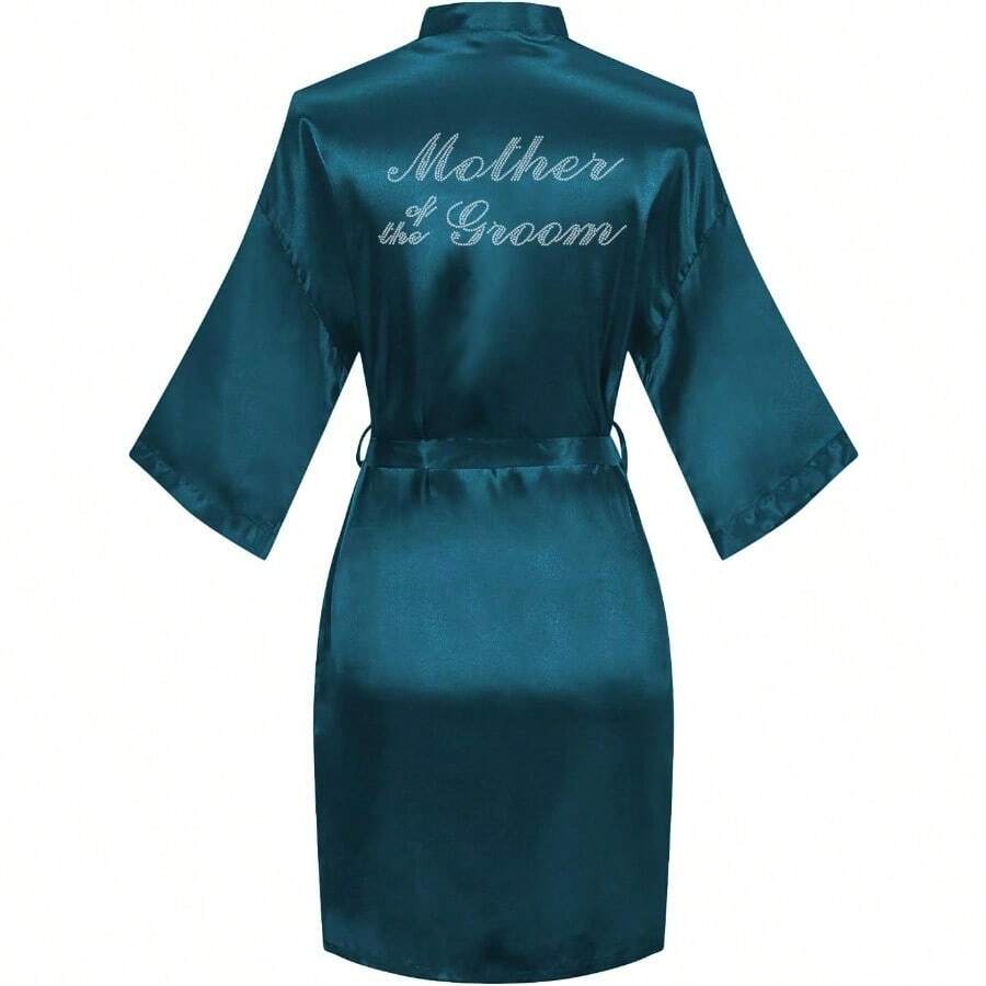 Women's Kimono Bride Bridesmaid Robes With Rhinestones Short Satin Bathrobes Wedding Party Getting Ready Day - 查看 1