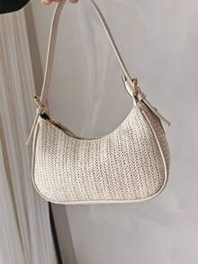 Túi dệt mùa hè thiết yếu, túi đeo vai thời trang tối giản, túi xách tay đa năng cho nữ đi làm, túi xách tay thanh lịch, túi đeo nách phong cách Y2K, ví - trắng - Xem 4