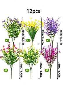 12 Bunches Outdoor UV-Resistant Artificial Plastic Green Leaves Decor, Suitable For Garden, Patio, Balcony, Window Sill, Home, Wedding, Barn Hanging - Multicolor - View 3