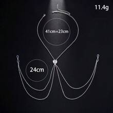 性感时尚高端镶钻胸链、上衣链、婚纱、夜店派对饰品，新款休闲简约仿珍珠吊带背心，少女风可爱串珠吊带背心，珍珠串珠身体链 - 銀色 - 查看 2