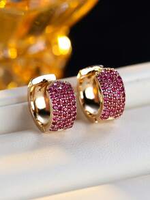1 Pair Women's Earrings, Personalized Versatile Hip-Hop Style Minimalist Earrings With Inlaid Synthetic Zirconia, Exquisite Luxury Hoop Earrings, Suitable For Women's Daily Wear - Earrings - View 19