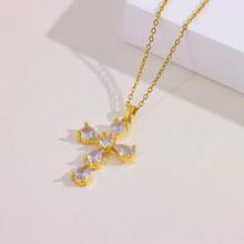 1 chiếc dây chuyền mặt thánh giá mạ vàng 18K sang trọng đính đá Zirconia lấp lánh, dây chuyền choker bằng thép không gỉ thời trang, phù hợp cho phụ nữ đeo hàng ngày. - 40+5cm - Xem 5