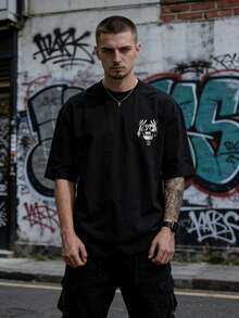 Áo thun nam tay ngắn dáng rộng phong cách Gothic Punk in hình đầu lâu, kiểu dáng đường phố. - màu đen - Xem 3