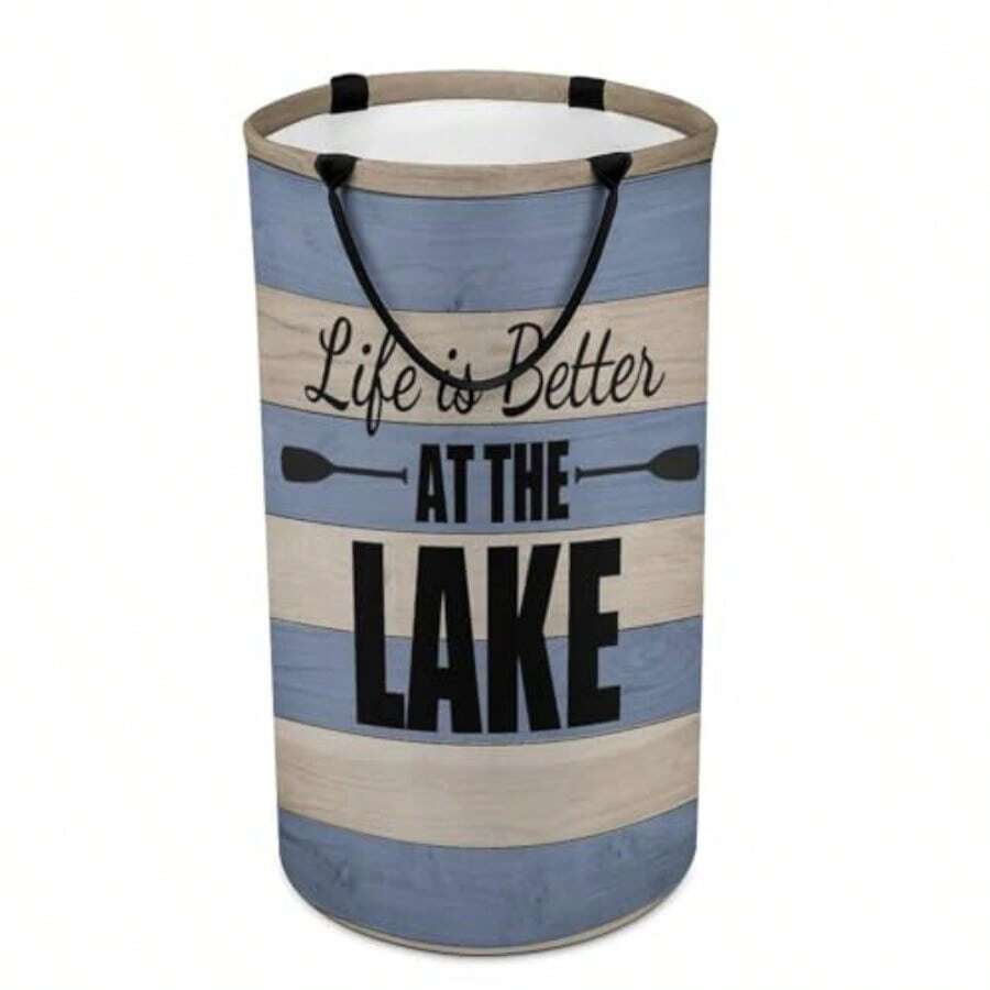 Life Is Better at Lake - Cesta grande de lavandería para lavandería plegable alta con asas para viajes baño universidad - Estilo - Ver 1