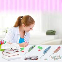 6 chiếc bookmark tranh đính đá, họa tiết lông vũ, chất liệu PET, đính đá pha lê một mặt, thiết kế đá quý tròn, thích hợp làm quà tặng tựu trường, quà tặng Lễ Tạ ơn. - Xem 8