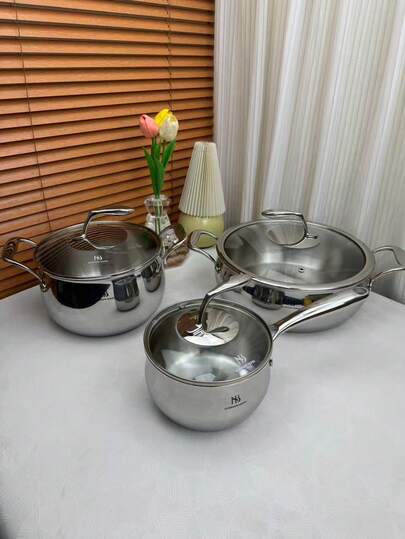 وعاء حليب بشكل تفاحة جديد، وعاء حساء، وعاء ساخن، مقلاة، من الفولاذ المقاوم للصدأ 18/10 سميك قطعة واحدة، متوافق مع موقد الحث والموقد الغازي