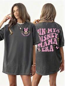 Disney UNIHLO  Mickey  Printed Summer Heavyweight Retro Washed Street Fashion Casual T-Shirt - 黑色 - 查看 1