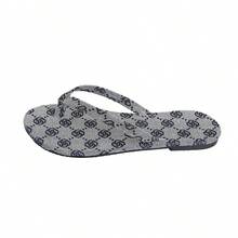 女士字母印花人字拖，休闲平底凉鞋，露趾沙滩度假夏季拖鞋 - 藏蓝色 - 查看 10