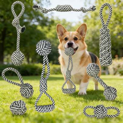 8pcs/Set Small/Medium Dog Rope Toys - Interactive Tug Of War Toys With Squeaky Ball, Suitable For Small Dog Training & Chewing, Mixed Texture For Indoor/Outdoor Play; 7pcs Set For Heavy Chewers, Suitable For Small To Medium Dog Breeds Chew Toys