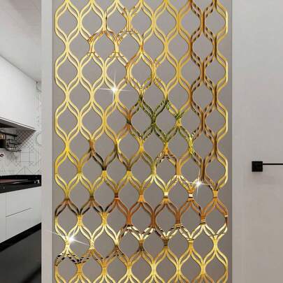 5/10pcs/Set Pack Acrylic Mirror Wall Sticker, Wave Pattern Square Self-Adhesive Wall Sticker, Detachable Wall Sticker, Suitable For Living Room, Bedroom, Bathroom Home Decoration Wall Decoration Room Decoration Wall Mirror, Suitable For Room, Bathroom Decoration, Living Room Decoration