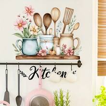 1/2pcs Watercolor Floral Kitchen Wall Stickers, Removable Decals For Dining Room, Cabinet, Vintage Rustic Aesthetic Home Decor - Kitchenware Wall Stickers - View 10