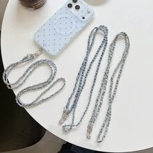 1 Set New Denim Element Leather Bag With Long Chain, Fashion Crossbody Metallic Backpack, Phone Case, Shoulder Strap - Multicolor - View 1