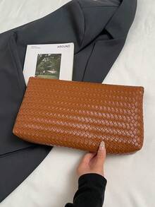 Solid Color PU Leather Lightweight Large Capacity Flap Magnetic Closure Small Square Bag, Multi-Functional Party Evening Bag, Suitable For Women - Brown - View 7