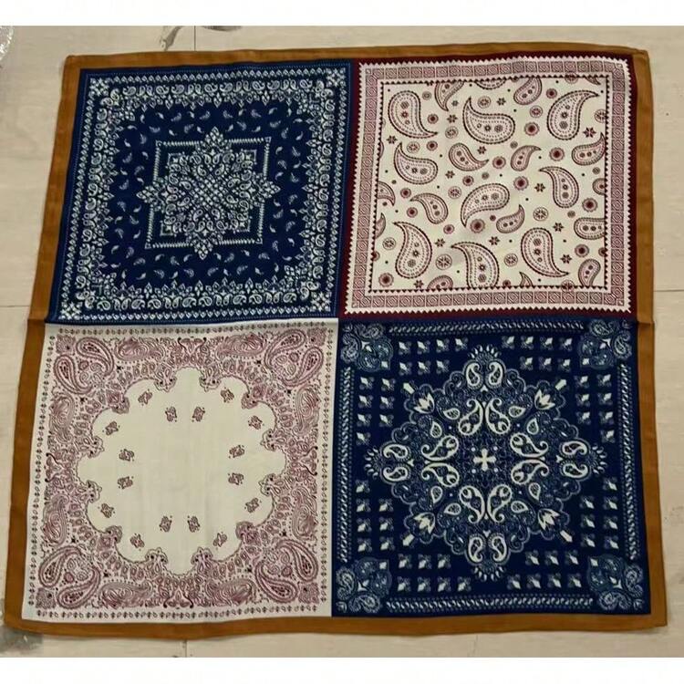 Women Head Wraps - 棋盤格子花深咖邊 - 查看 9