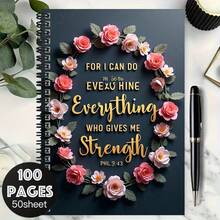 Caderno Espiral Inspiracional de 100 Páginas com Versículo Bíblico, Capa Decorada com Bela Grinalda Floral e Citação em Inglês "Posso Fazer Todas as Coisas Através Daquele que Me Fortalece", Prático para Trabalho, Estudo, Diário e Planejamento Diário, Ideal para Presentes de Formatura ou Aniversário - R - Visão 7