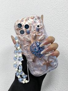 1pc Fashionable & Cozy Sea Turtle & Shell Marine Element Printed Thick High-Transparent Anti-Drop Phone Case, Comes With Purple Star Lanyard, Suitable For Self-Use Or Gift, Compatible With IPhone 11/12/13/14/15 Pro Max, Galaxy A04/A05/A13/A14/A15/A24/A25/A35/A54/A55/S23/S24 - Multicolor - View 4